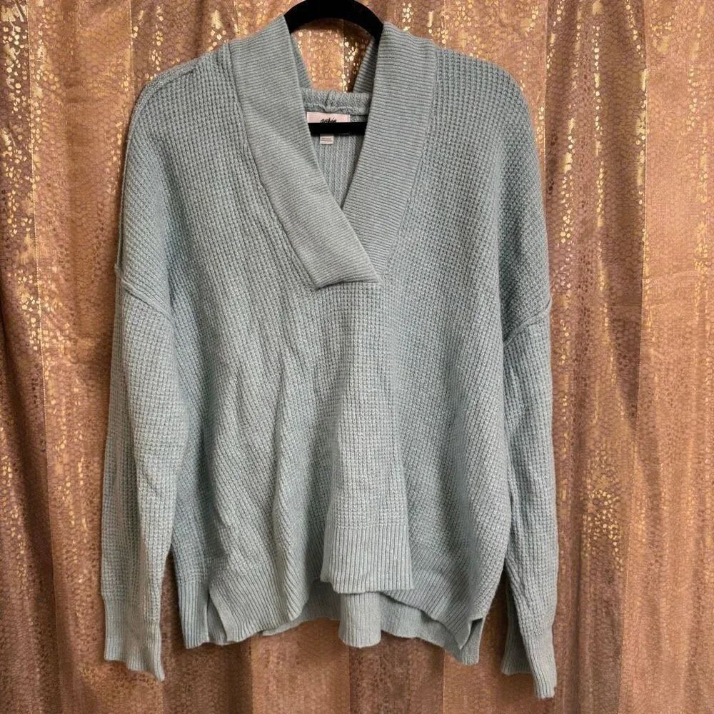 Aerie Light Blue Cozy Up Waffle Knit Hooded Sweater Oversized Medium